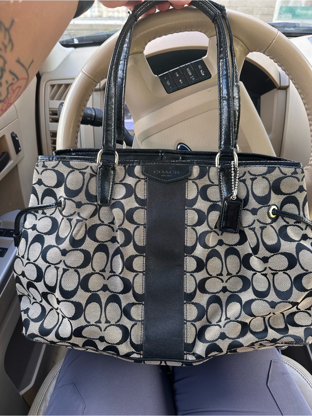 Coach Signature Stripe Drawstring Carryall